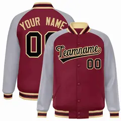 Crimson Black-Khaki Raglan Varsity Letterman Full-Snap Jacket 1