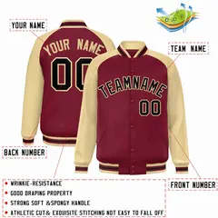 Crimson Black-Khaki Raglan Varsity Letterman Full-Snap Jacket 2
