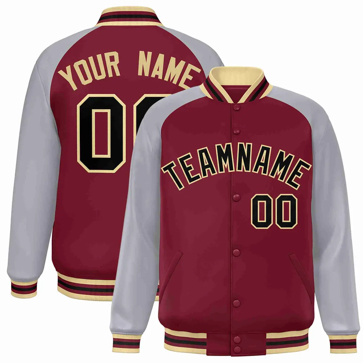 Crimson Black-Khaki Raglan Varsity Letterman Full-Snap Jacket