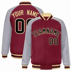 Crimson Black-Khaki Raglan Varsity Letterman Full-Snap Jacket 1