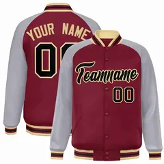 Crimson Black-Khaki Raglan Varsity Letterman Full-Snap Jacket 1