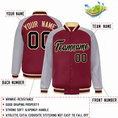 Crimson Black-Khaki Raglan Varsity Letterman Full-Snap Jacket 2