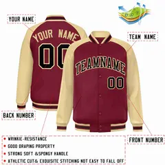 Crimson Black-Khaki Raglan Varsity Letterman Full-Snap Jacket 2
