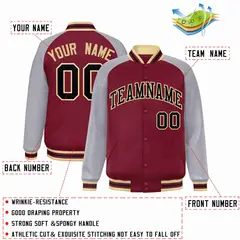 Crimson Black-Khaki Raglan Varsity Letterman Full-Snap Jacket 2