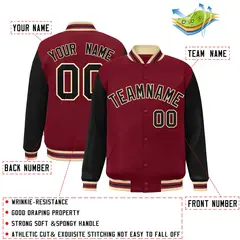 Crimson Black-Khaki Raglan Varsity Letterman Full-Snap Jacket 2