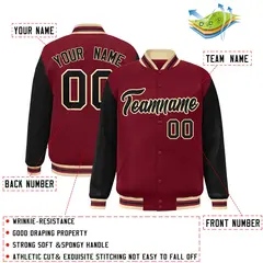 Crimson Black-Khaki Raglan Varsity Letterman Full-Snap Jacket 2