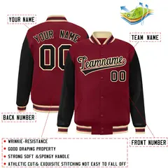Crimson Black-Khaki Raglan Varsity Letterman Full-Snap Jacket 2