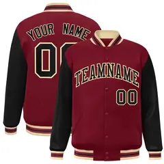 Crimson Black-Khaki Raglan Varsity Letterman Full-Snap Jacket 1