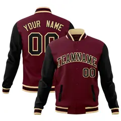 Crimson Black-Khaki Raglan Varsity Letterman Full-Snap Jacket 1