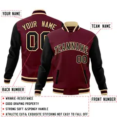 Crimson Black-Khaki Raglan Varsity Letterman Full-Snap Jacket 4