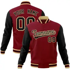 Crimson Black-Khaki Raglan Varsity Letterman Full-Snap Jacket 1