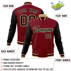 Crimson Black-Khaki Raglan Varsity Letterman Full-Snap Jacket 4