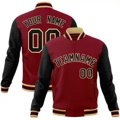 Crimson Black-Khaki Raglan Varsity Letterman Full-Snap Jacket 1