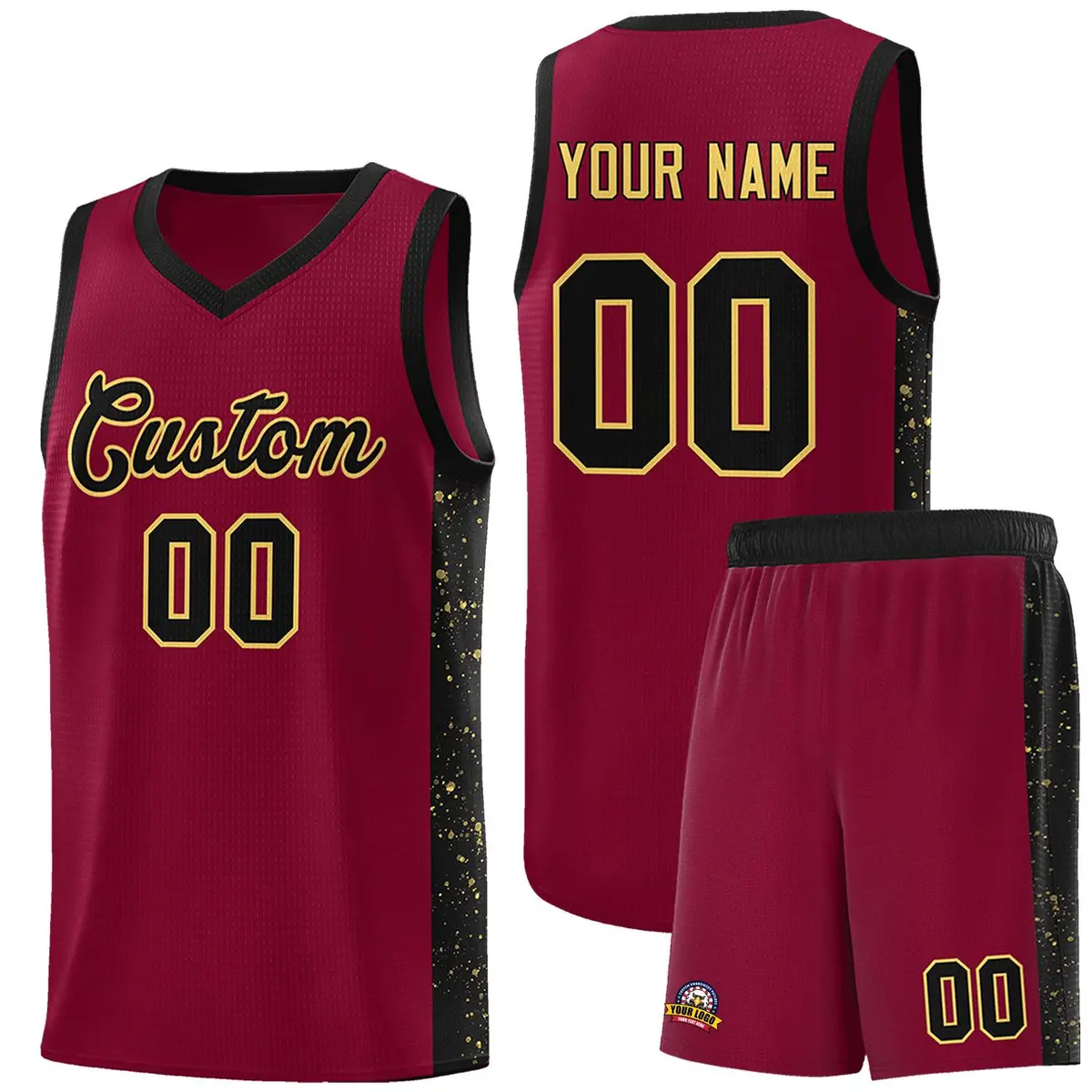 Crimson Black Khaki Side Splash Basketball Jersey