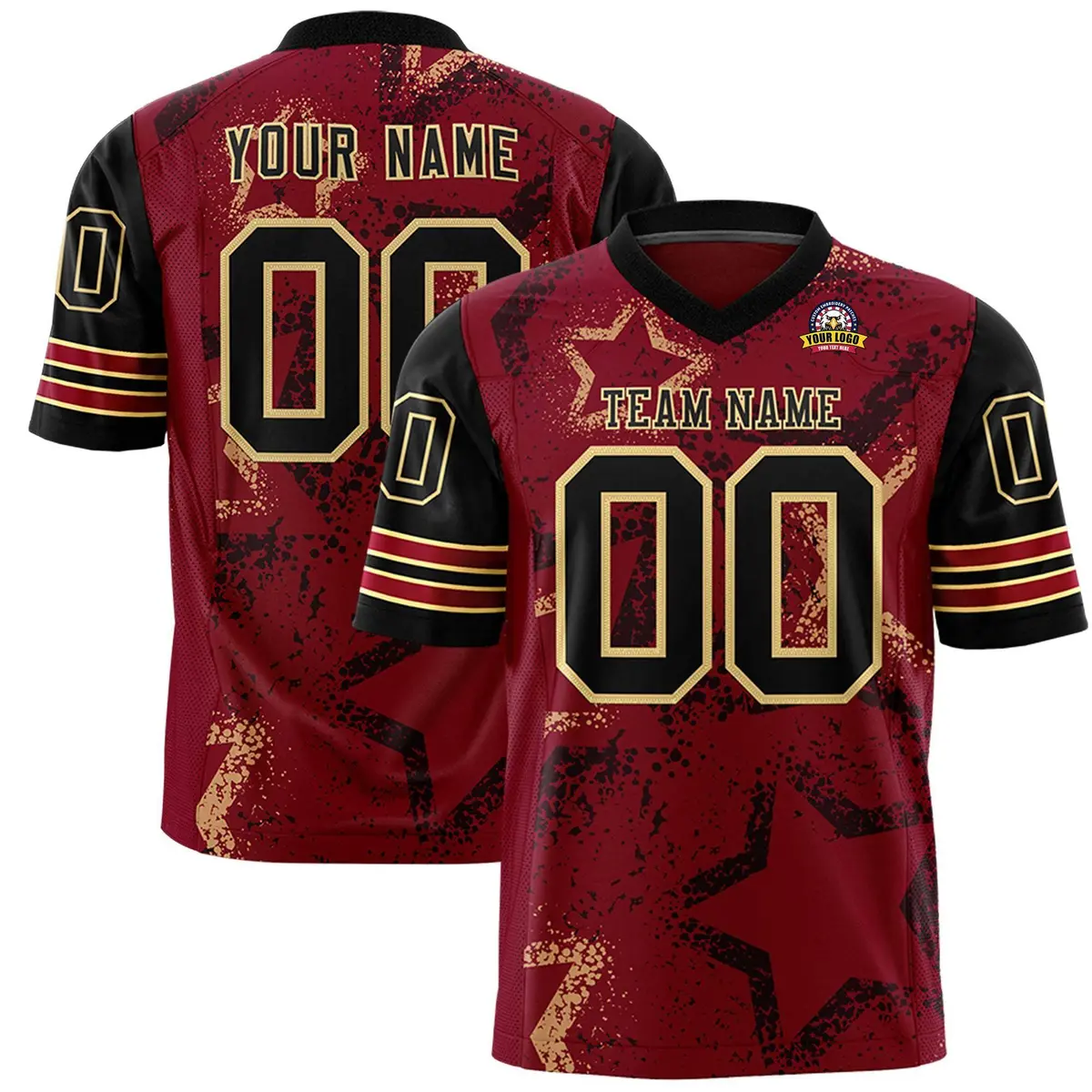 Crimson Black-Khaki Star Pattern Authentic Football Jersey