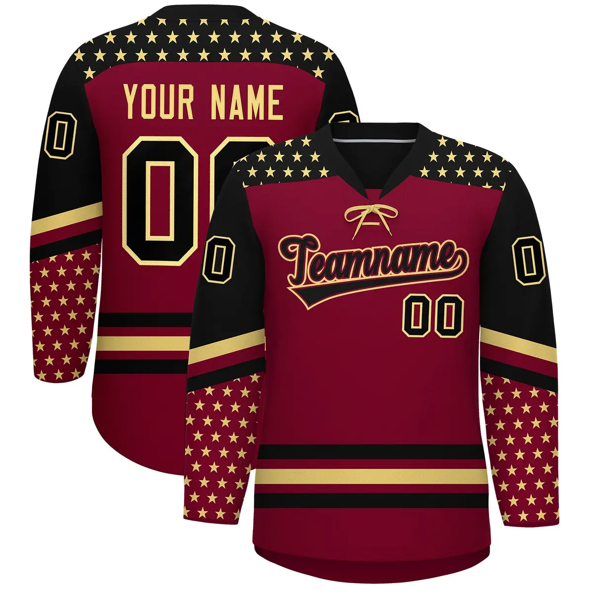 Crimson Black Khaki Star Series Lace-Up Neck Hockey Jersey