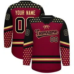 Crimson Black Khaki Star Series Lace-Up Neck Hockey Jersey