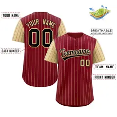 Crimson Black-Khaki Stripe Raglan Baseball Jersey 2