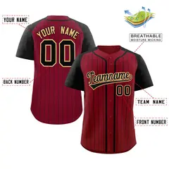 Crimson Black-Khaki Stripe Raglan Baseball Jersey 2
