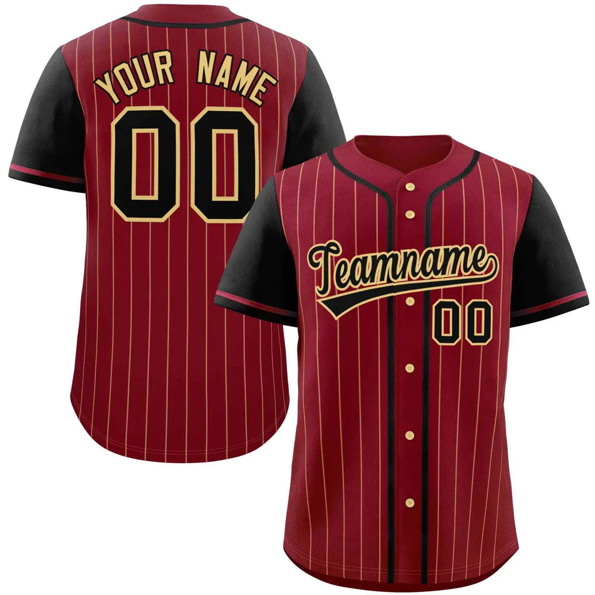 Crimson Black-Khaki Stripe Raglan Baseball Jersey