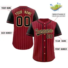 Crimson Black-Khaki Stripe Raglan Baseball Jersey 2
