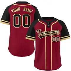 Crimson Black-Khaki Stripe Raglan Two-Button Softball Jersey 1