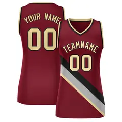 Women's Crimson Black-Khaki Thick Slash Mesh Basketball Jersey 1
