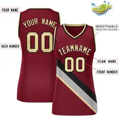 Women's Crimson Black-Khaki Thick Slash Mesh Basketball Jersey 2