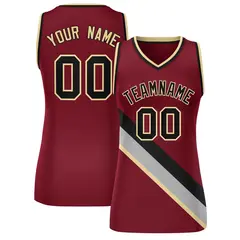 Women's Crimson Black-Khaki Thick Slash Mesh Basketball Jersey 1
