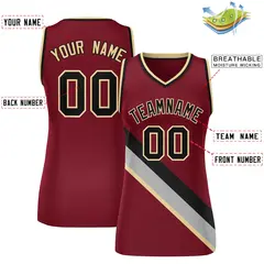 Women's Crimson Black-Khaki Thick Slash Mesh Basketball Jersey 2