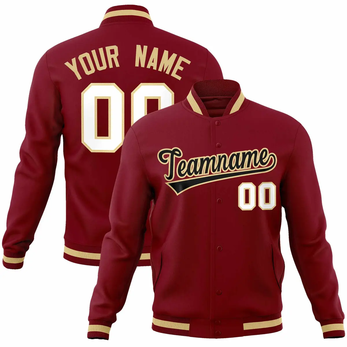 Crimson Black-Khaki Varsity Full-Snap Letterman Jacket