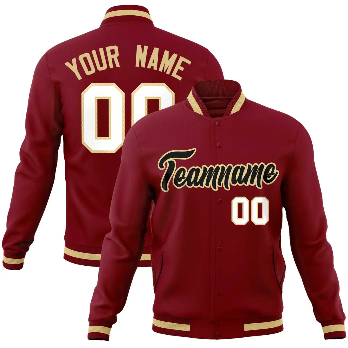 Crimson Black-Khaki Varsity Full-Snap Letterman Jacket