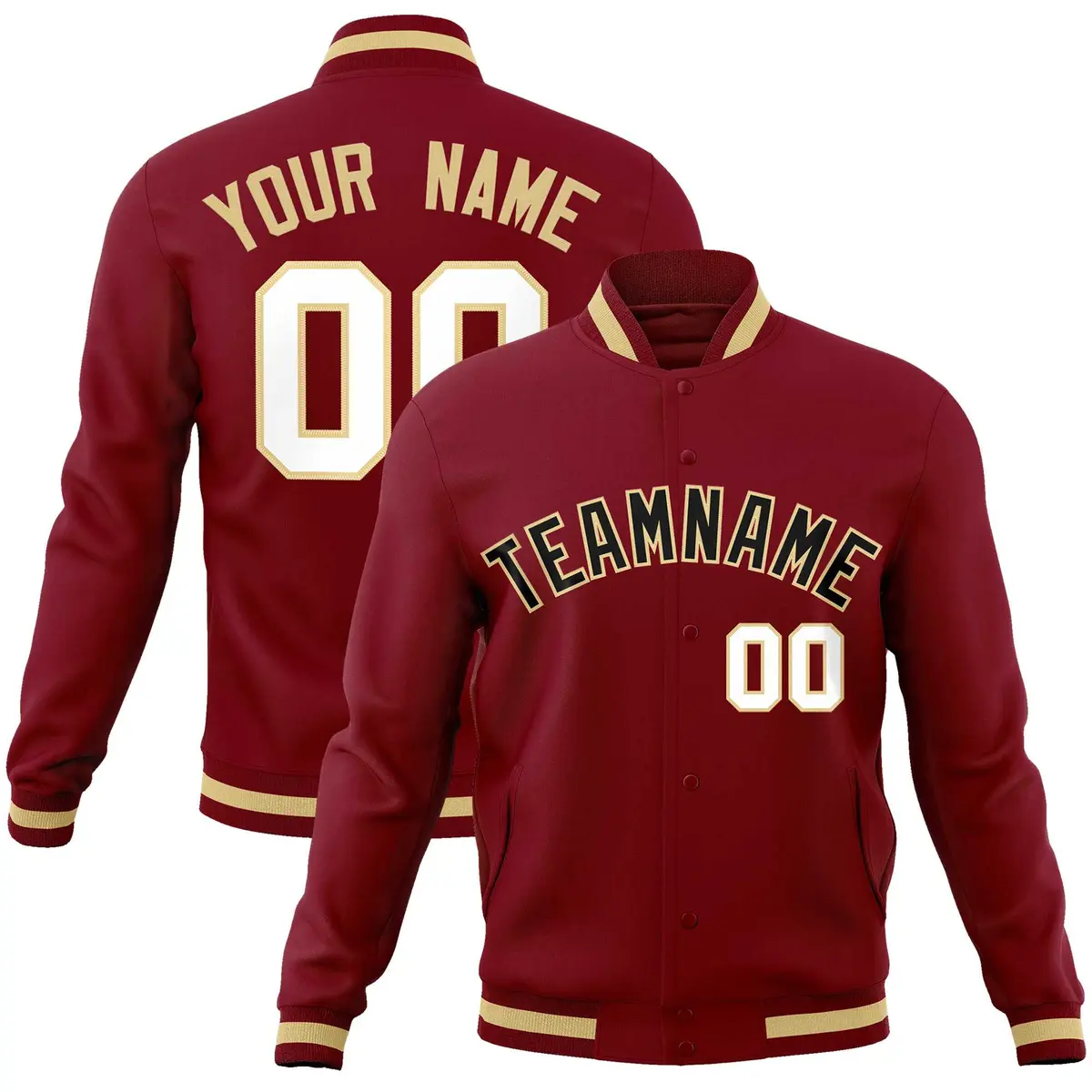 Crimson Black-Khaki Varsity Full-Snap Letterman Jacket