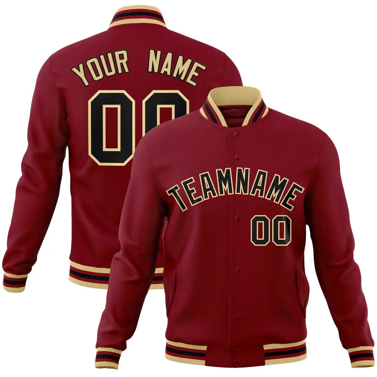Crimson Black-Khaki Varsity Full-Snap Letterman Jacket