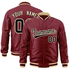 Crimson Black-Khaki Varsity Full-Zip Letterman Bomber Jacket 1