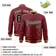 Crimson Black-Khaki Varsity Full-Zip Letterman Bomber Jacket 2