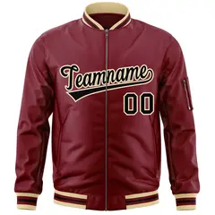 Crimson Black-Khaki Varsity Full-Zip Letterman Bomber Jacket 3