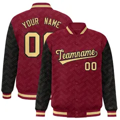 Crimson Black L Pattern Varsity Raglan Letterman Jacket