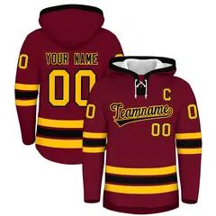 Crimson Black Lace-Up Neck Hockey Hoodie Classic Style