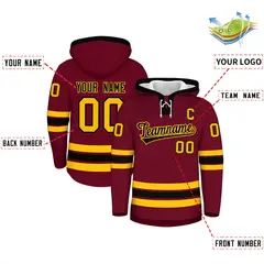 Crimson Black Lace-Up Neck Hockey Hoodie Classic Style 2