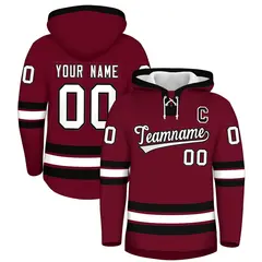 Crimson Black Lace-Up Neck Hockey Hoodie Classic Style 1