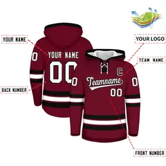 Crimson Black Lace-Up Neck Hockey Hoodie Classic Style 2