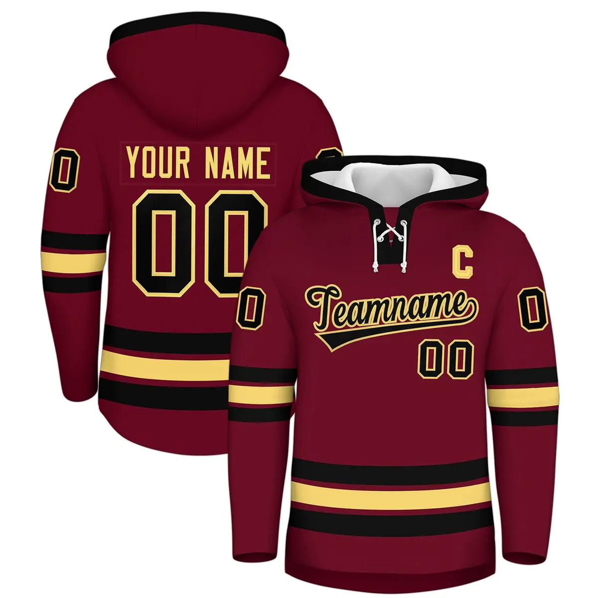 Crimson Black Lace-Up Neck Hockey Hoodie Classic Style