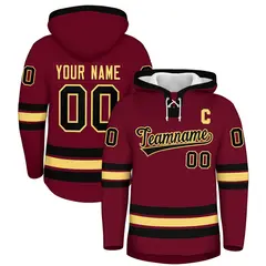 Crimson Black Lace-Up Neck Hockey Hoodie Classic Style 1