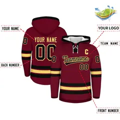 Crimson Black Lace-Up Neck Hockey Hoodie Classic Style 2