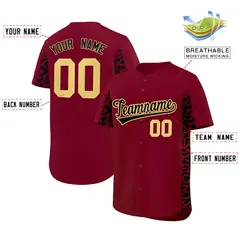 Crimson Black Leopard Graffiti Side Design Baseball Jersey 2