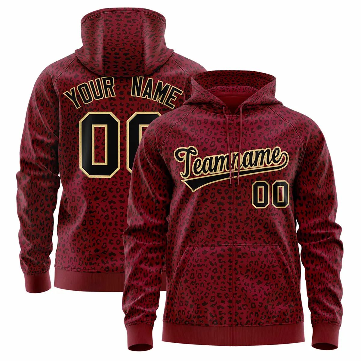 Crimson Black Leopard Print Varsity Letterman Jacket Hoodie