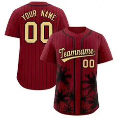 Crimson Black Pinstripe Coconut Tree Baseball Jersey 1
