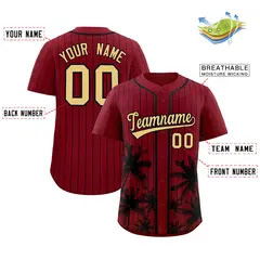 Crimson Black Pinstripe Coconut Tree Baseball Jersey 2