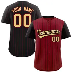 Crimson Black Pinstripe Raglan Sleeves Baseball Jersey 1